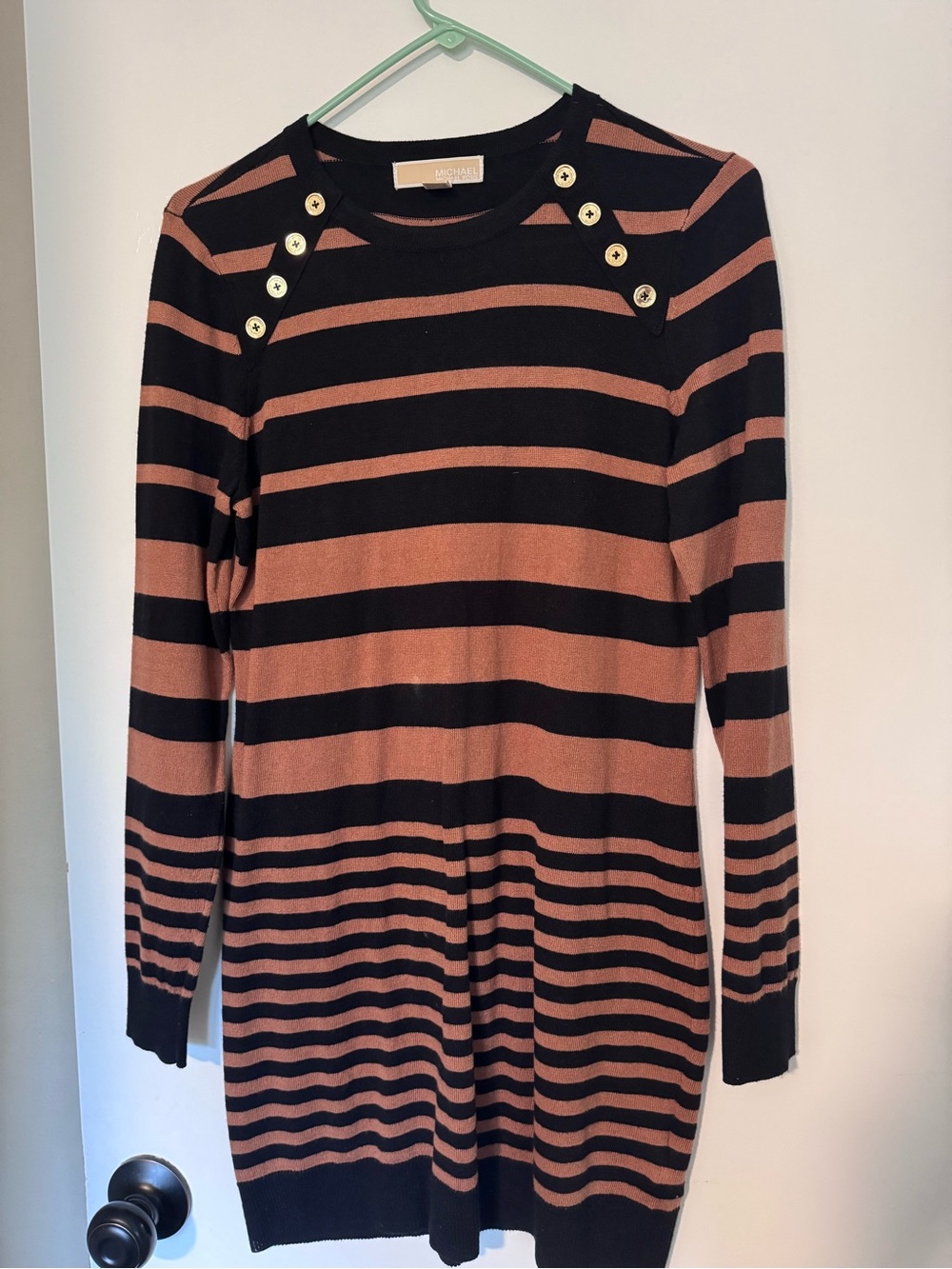 Michael Kors Striped Long-Sleeve Knit Dress Black & Brown